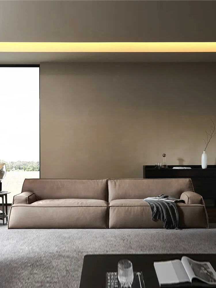 

Italian sofa combination Italian light luxury leather sofa living room modern minimalist high-end villa