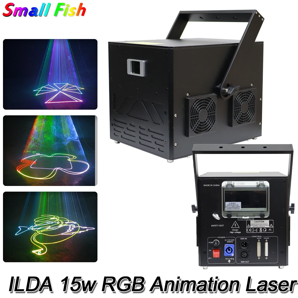 

Большой лазерный проектор 15 Вт с анимационным лучом RGB, проектор для дискотеки, ILDA для DJ, бара, ночного клуба, танцев, вечеринки, свадьбы, шоу