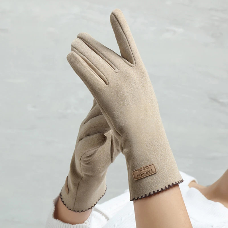 

Slim Vintage Windproof Touch Screen Gloves Women Winter Full Finger Hand Warmer Suede Glove Female Young Students Wholesale
