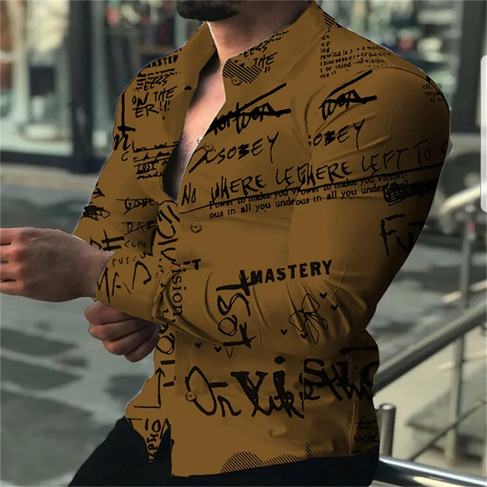 

2023 Fashion Luxury Men's Lapel Single Breasted Long Sleeve Shirt Printed Casual Social Street Designer Style Clothing Tops