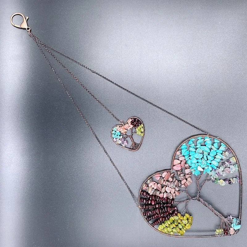 Двойное Сердце Дерево жизни подвесное украшение чакра фэн-шуй драгоценные камни