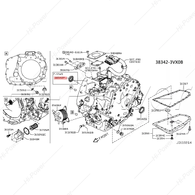Автоматическая коробка передач JF017E Полуось масляное уплотнение для Nissan AH2365K