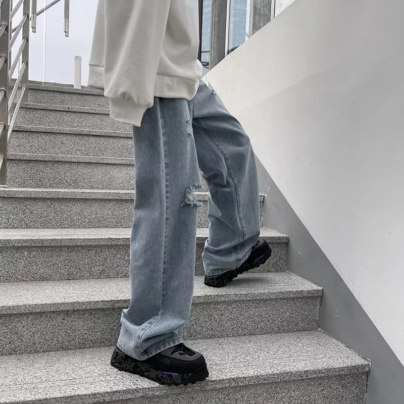 2022New Denim Pant Stretch Destroyed Ripped Design Fashion Hole Straight Jeans For Men Plus Size High Street Biker Jeans