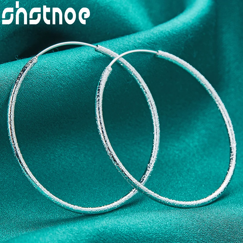 

SHSTONE 925 Sterling Silver Frosted Aperture Round Hoop Earrings For Women Party Engagement Wedding Gift Charm Fashion Jewelry