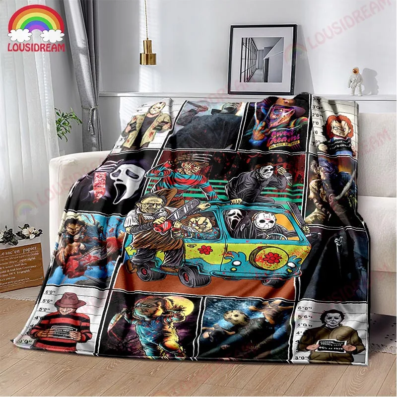 

Одеяло из фильма ужасов на Хэллоуин, одеяло клоуна Чаки Фредди для спальни, дивана, практичное теплое мягкое одеяло, подарки на Хэллоуин