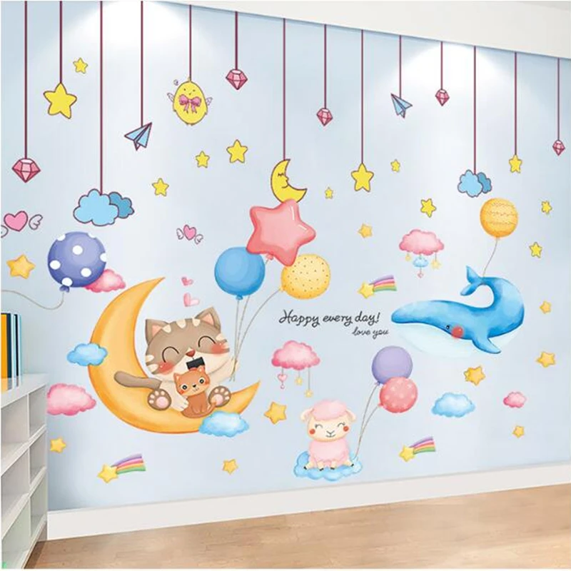 

Balloons Clouds Wall Stickers DIY Animal Pegatinas Wall Decals for Kids Rooms Baby Bedroom Children Nursery Home Decoration