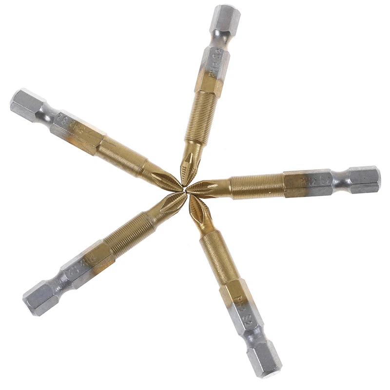 

5PCS Special Non-slip Grooves Durable Anti Slip Titanium Coated Hex Shank PH2 Electric Screwdriver Bits 50mm