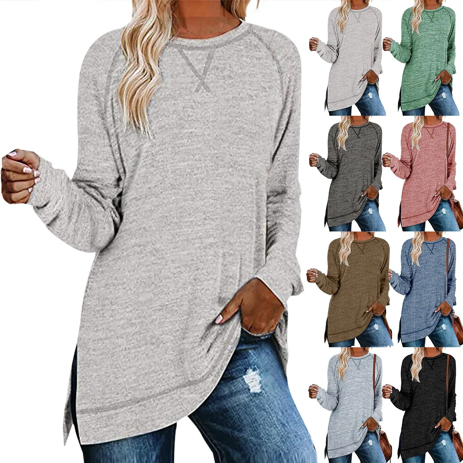 

Women's Fashion Solid Color Sweater Cross Loose Round Neck Top plus rozmiar topy blusa mujer moda 2023 chemises et blouses