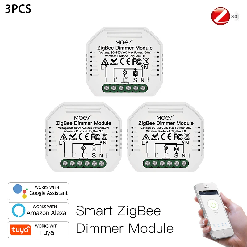 

Mini Tuya ZigBee 3.0 Smart Dimmer Switch Module Hub Required Wireless Voice Control Works With Alexa Home Support 1/2 Way