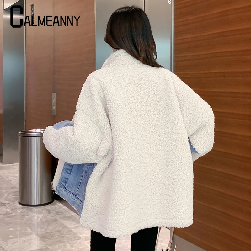 Женская джинсовая куртка Повседневная Свободная универсальная из овечьей