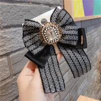 retro striped bowknot brooch pearls rhinestone badge pin buckle corsage accessories gift for women