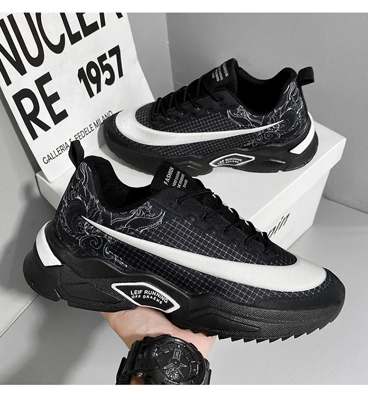 New Men's Sneakers Thick-soled Flying Woven Mesh Casual Sport Shoes Students Comfortable Youth Trend Tennis Male Running Shoes