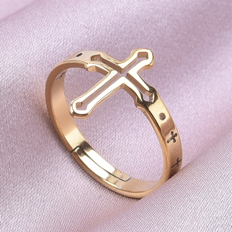 

Belief Religious Jesus Cross Rings For Women Men Accessories Opening Adjustable Stainless Steel Ring Couple Jewelry Anillos Gift
