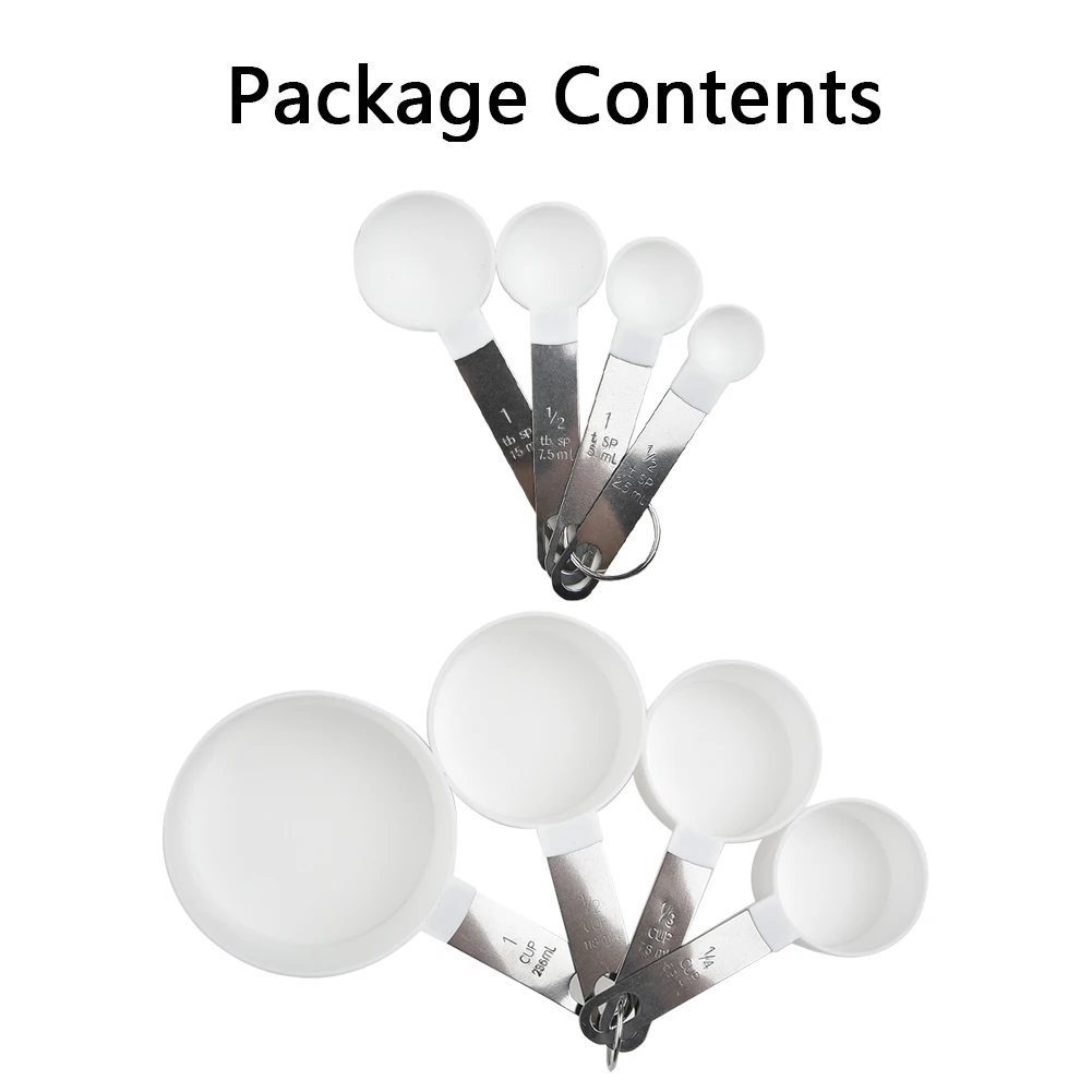 

Plastic Measuring Spoon With Stainless Steel Handle Measuring Cup + Measuring Spoon 8-piece Set For Home Kitchen Drop Shipping