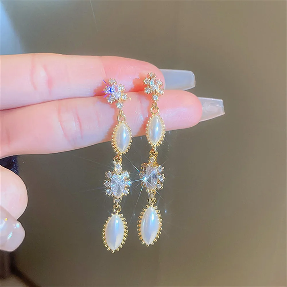 S925 серебряные овальные длинные серьги с цирконом французские Роскошные