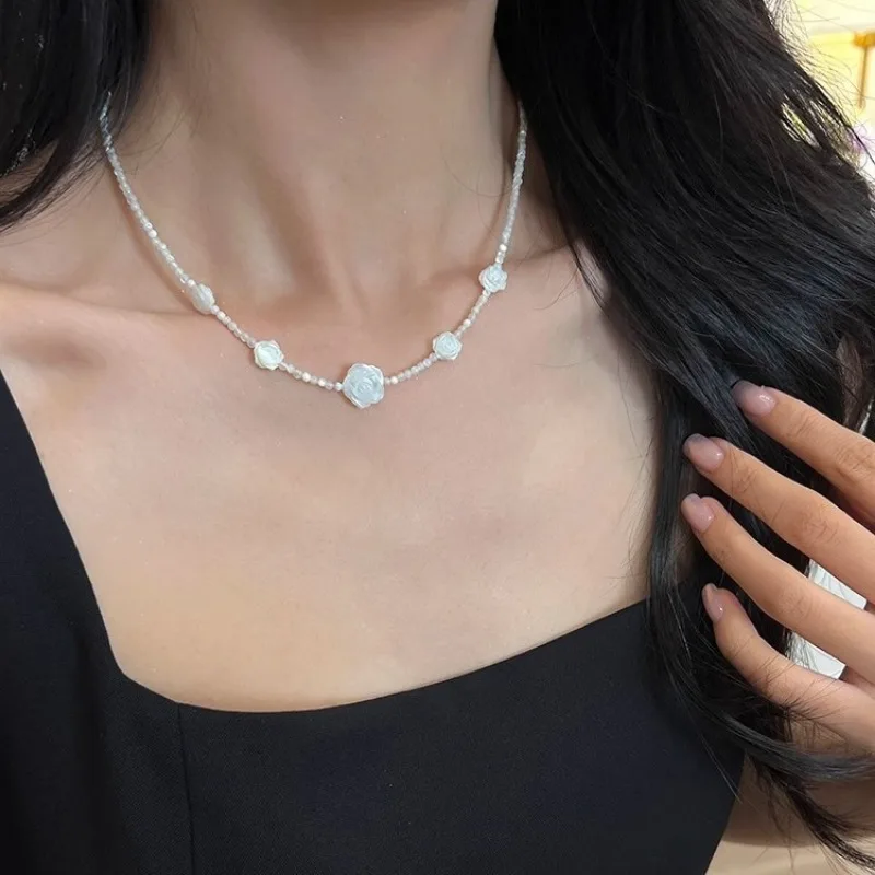 Minar элегантное белое ожерелье из натуральной ракушки с цветком камелии и