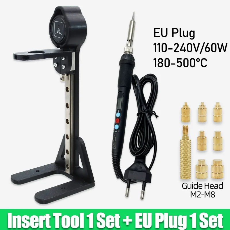 

1040x Инструмент для термопластавления M2 M3 M4 M5 M6 M8 Латунные резьбовые вставки Гайки 60 Вт Паяльное жало для пластиковой гайки Аксессуары для 3D-принтера