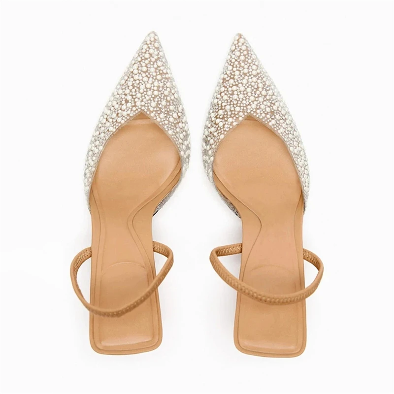 TRAF женские прозрачные туфли-лодочки на среднем каблуке с жемчугом туфли шпильке