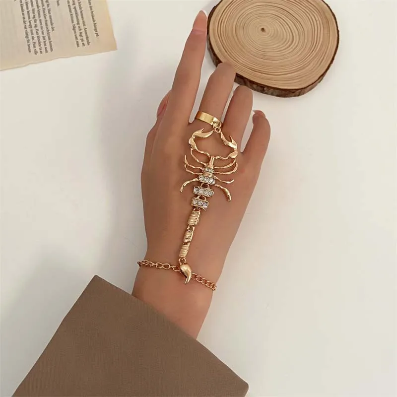 Punk Fashion Bracelet 3D Scorpion Ring Bracelet for Women and Men Personality Accessories Gothic Tassel Connected Finger Charm