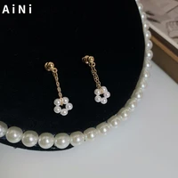 fashion jewelry 925 silver needle small simulated pearl earrings sweet design short chain post earrings for girl gifts