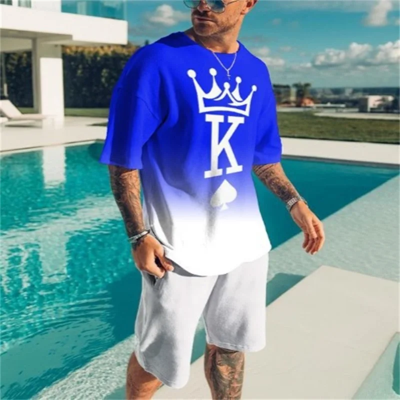 Tracksuit Men Summer Suit Fashion Crown K Series 3D Printed Clothing Street Social T-shirt Shorts 2 Piece Set Men's Sportswear