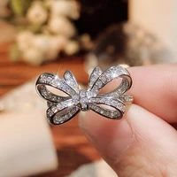 huitan 2022 new bow rings for women full dazzling cz fashion luxury female finger accessories engagement wedding bands jewelry