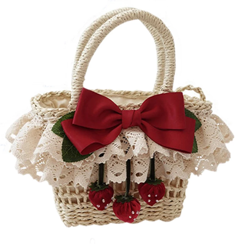 

2023 New Woven Bag Cute Strawberry Straw Bag Niche Messenger Grass Braided Bag Small Fresh Portable Rattan Bag Crossbody Purse