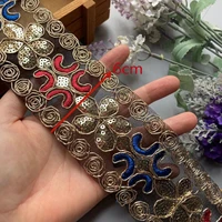 1 yards 6 cm high quality gold sequin lace trim ribbon flower fabric embroidered trimmings for sewing applique decorative swiss