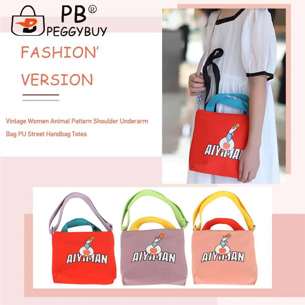 

Canvas Shoulder Tote Bag Cartoon Crossbody Hand Bag Animal Prints Zipper Multipurpose for Ladies Girls School Office Purse