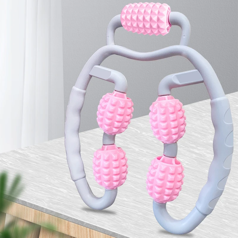 

U Shape Trigger Point Massage Roller for Arm Leg Neck Muscle Tissue for Fitness Gym Yoga Pilates Sports 5 Wheel Face Lift Tool