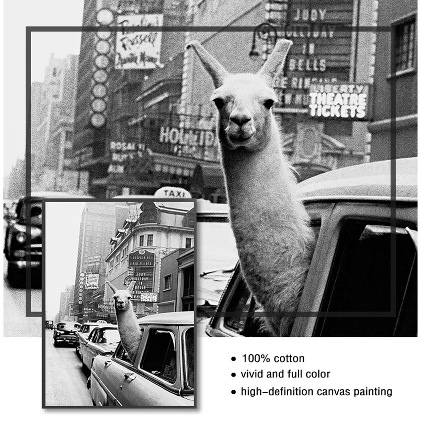 Картина на холсте DHRM Лама в такси Таймс-сквер