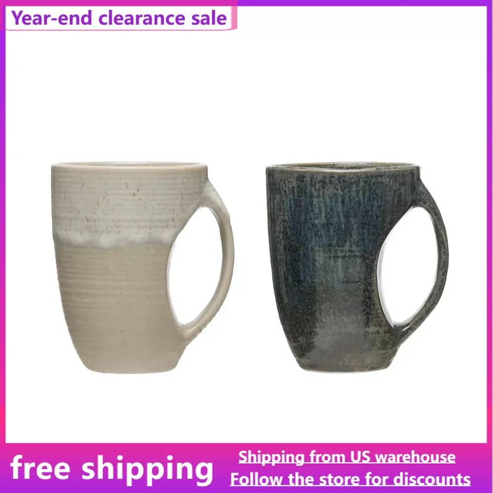 

Coffee Cups Stoneware Mug With Grip Indent & Reactive Glaze Finish (Set of 2 Colors) Free Shipping Coffeeware Kitchen Dining Bar
