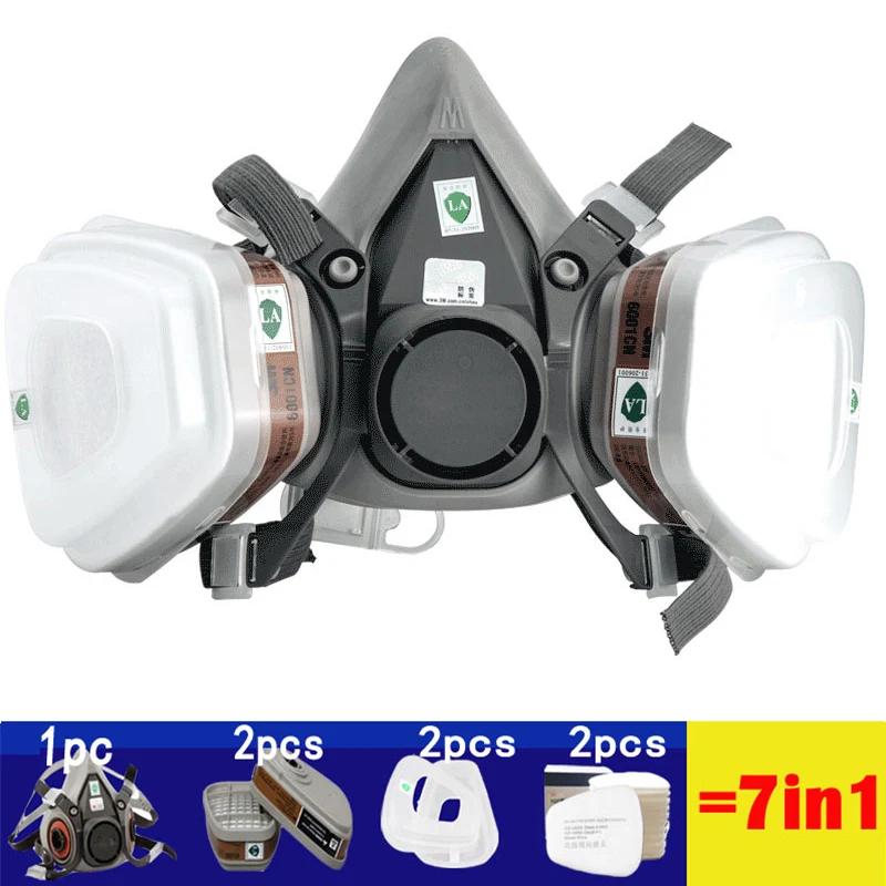 

New 7-In-1 6200 Dust Gas Respirator Half Face Mask For Painting Spraying Polishing Organic Vapor Chemical Gas Filter Work Safety