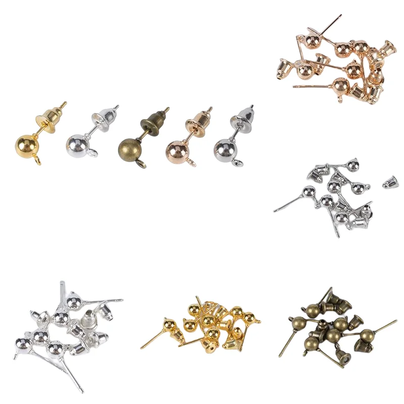 

50pcs/lot 3-5mm Stud Earring Pin Basic Pins Stoppers Connector For DIY Jewelry Drop Earring Making Findings Accessories Supplies