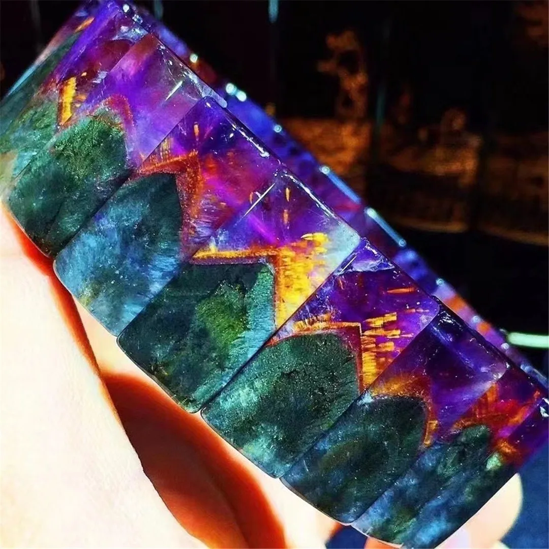 

Натуральный ауралитовый 23 фиолетовый золотой рутилированный браслет ювелирные изделия для женщин мужчин подарок 15x11 мм бусины Кристалл ка...