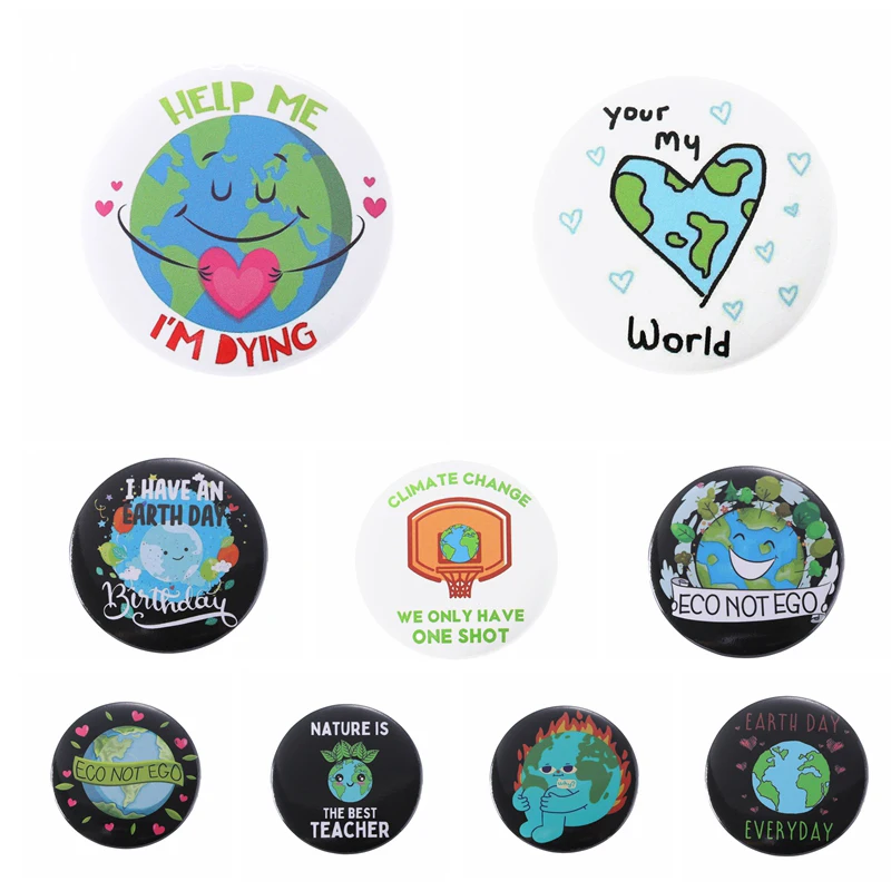

Earth Day Tinplate Soft Button Pin Custom Help Me I'm Dying protect the Environmental Brooches Laple Badge For kid Friends