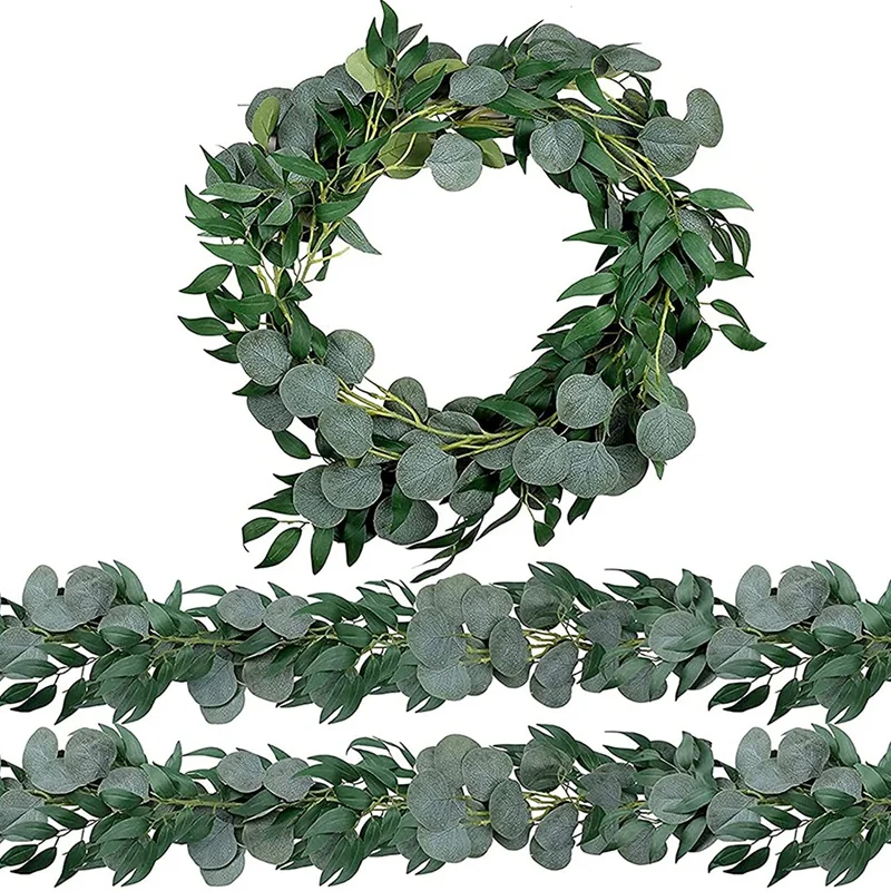 

3 Pack 6.5 Feet Artificial Eucalyptus Garland With Willow Leaves Faux Greenery Garland Swag For Wedding Party Home Table