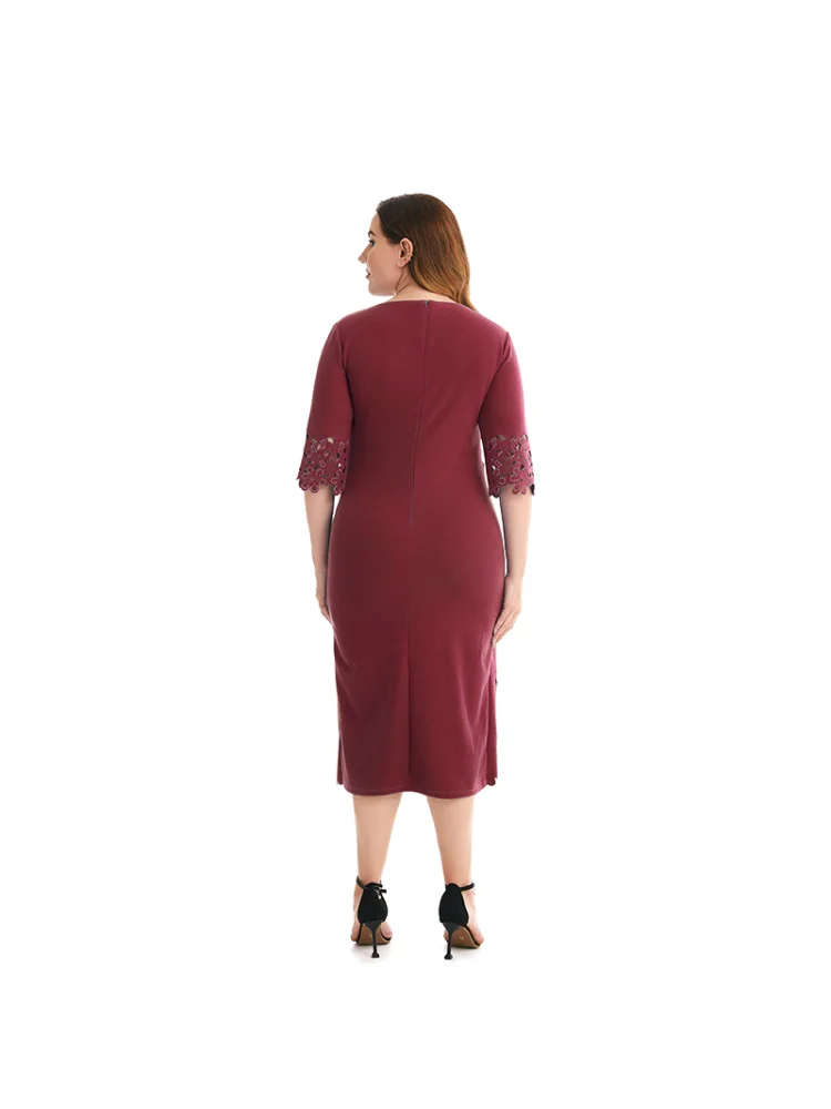Summer plus size women twisted silk material rhinestone openwork craft dress plus size outfits  party dresses