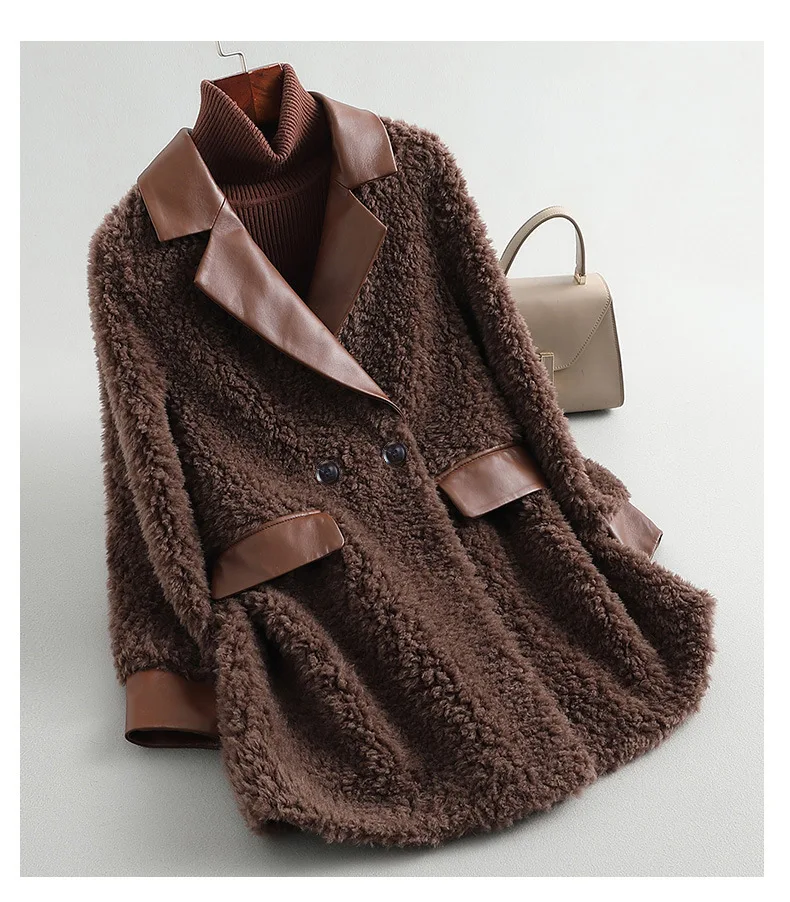 2022 Sheep Shearling Lamb Fur Coat Women's Coat Grain Velvet Mid-length Jacket