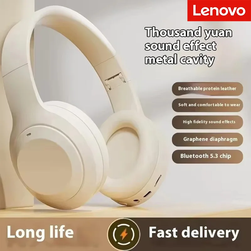 Фото Беспроводные наушники Lenovo Bluetooth 5.3 с микрофоном, накладные наушники, стереозвук, наушники для спорта и игр, складные наушники №1