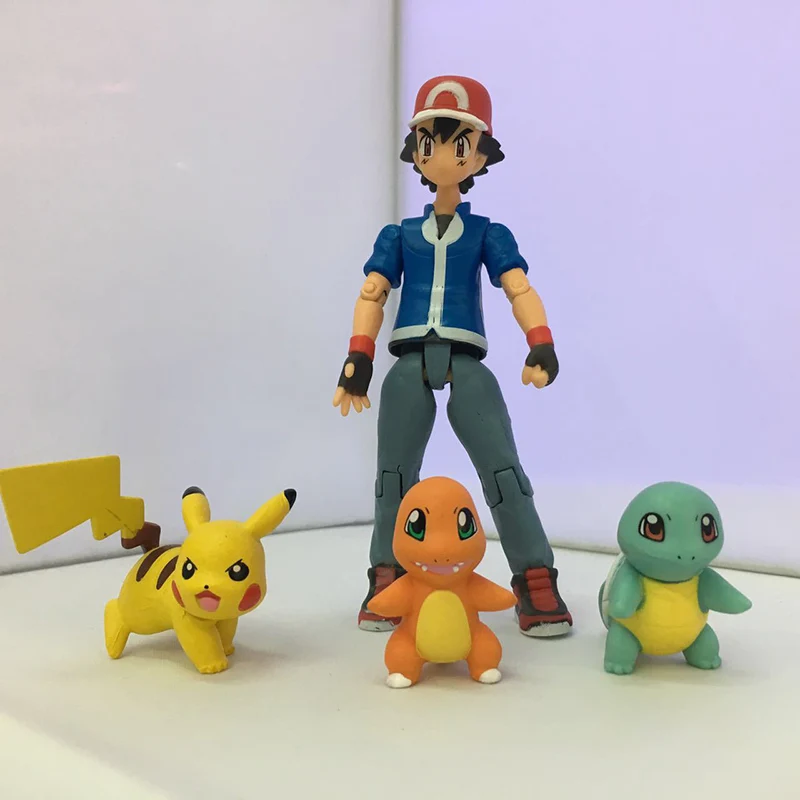

Pokemon Ash Ketchum Pikachu Charmander Squirtle Action Figure Anime Articulation Movable Collection Decoration Toys Kids Gift