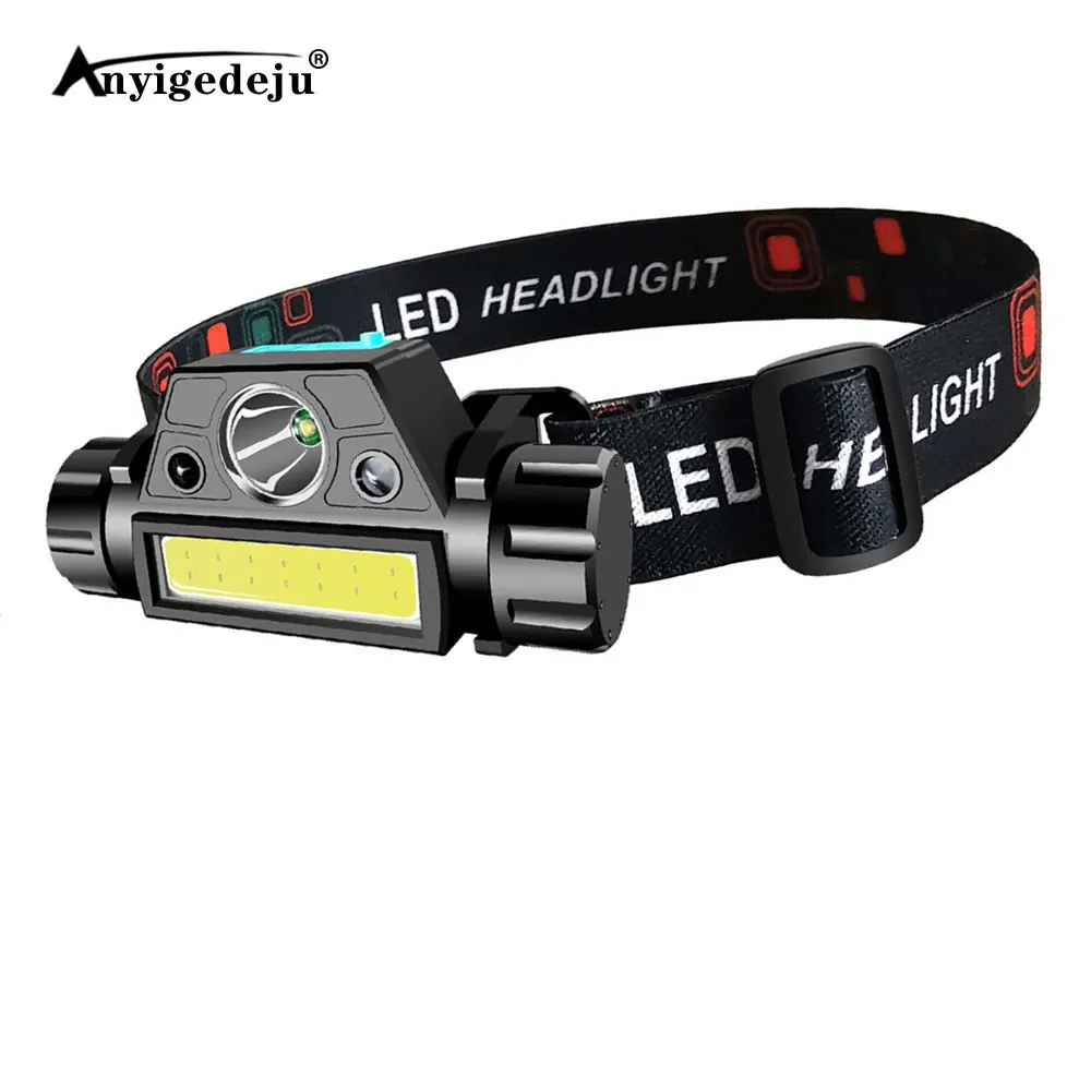 

Up graded Body Motion Sensor function XPE LED built-in 18650 battery LEDs headlamp COB work light 2 light mode for Camping Torch