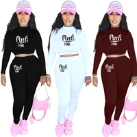 european and american womens clothing sexy streetwear solid color fashion letter printing casual sports two piece set