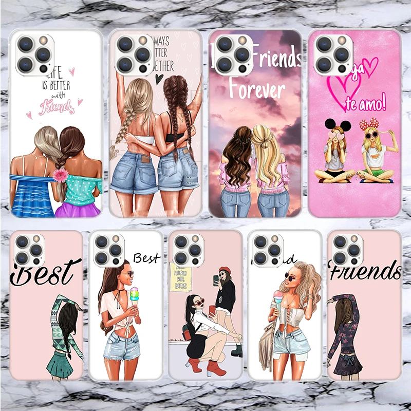 Чехол для телефона с рисунком девочек Best Friends Forever BFF мягкий чехол iPhone 13 12 Mini 11 Pro Max X