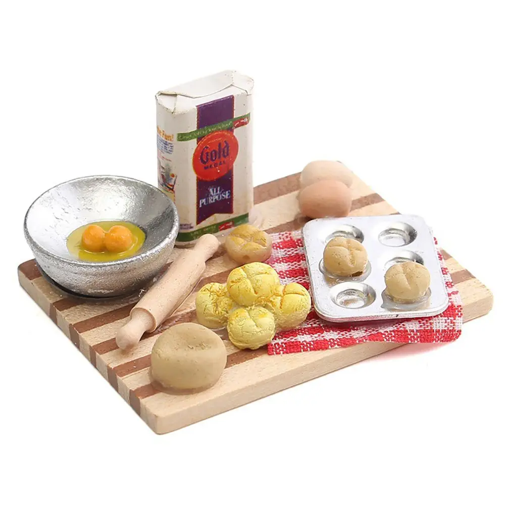

House Wood Chopping Block Role Play Game Bread Molding Miniature Eggs Milk Dollhouse Kitchen Cookware Doll Accessories