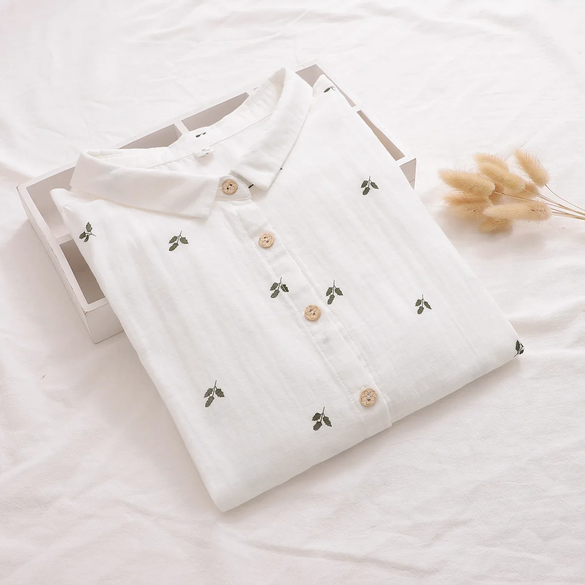 Рубашка с отложным воротником и рукавом 3/4 из хлопчатобумажной пряжи принтом