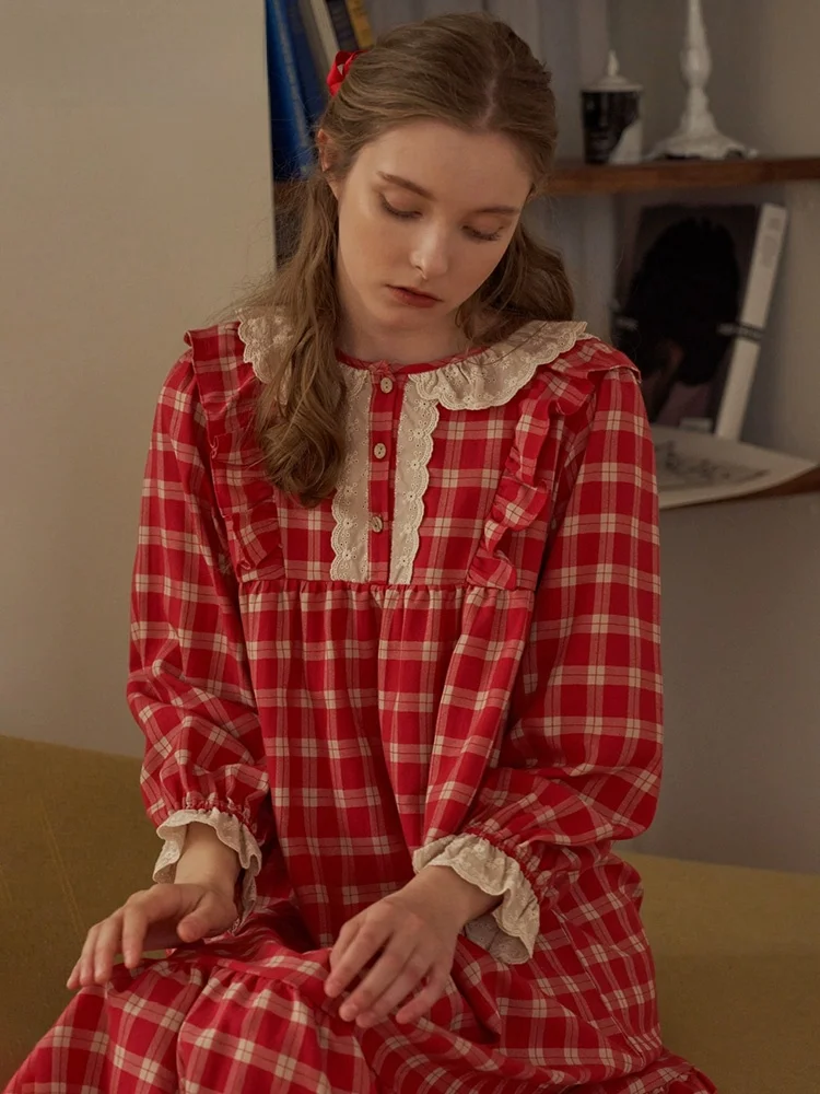 Ullala Южная Корея Ulala домашняя ночная рубашка красная клетчатая милая кукольная с