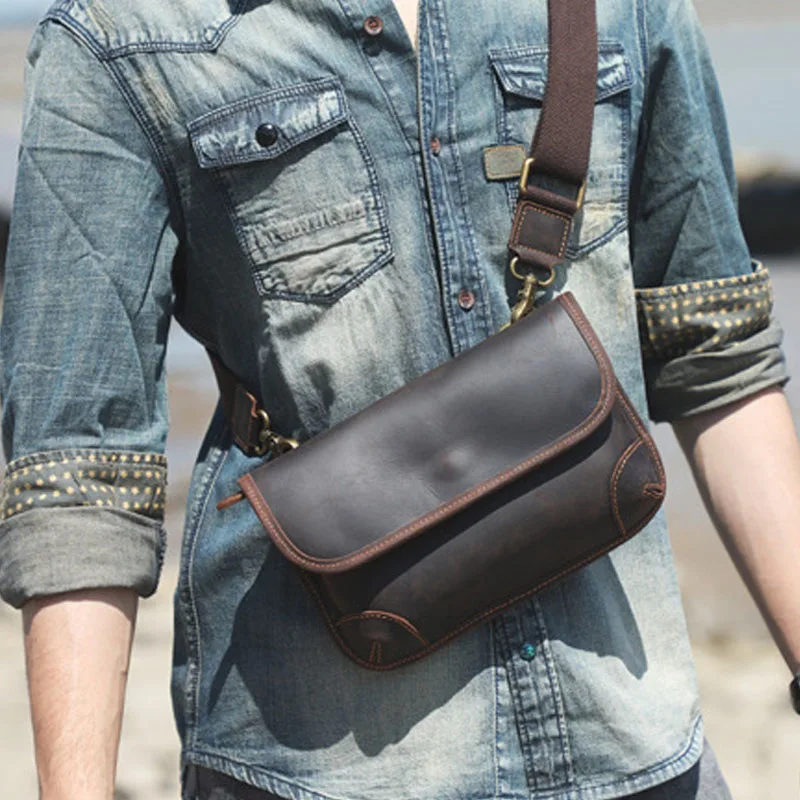 

AETOO Vintage handmade leather crossbody bag for men casual first layer cowhide shoulder bag crazy horse skin square bag