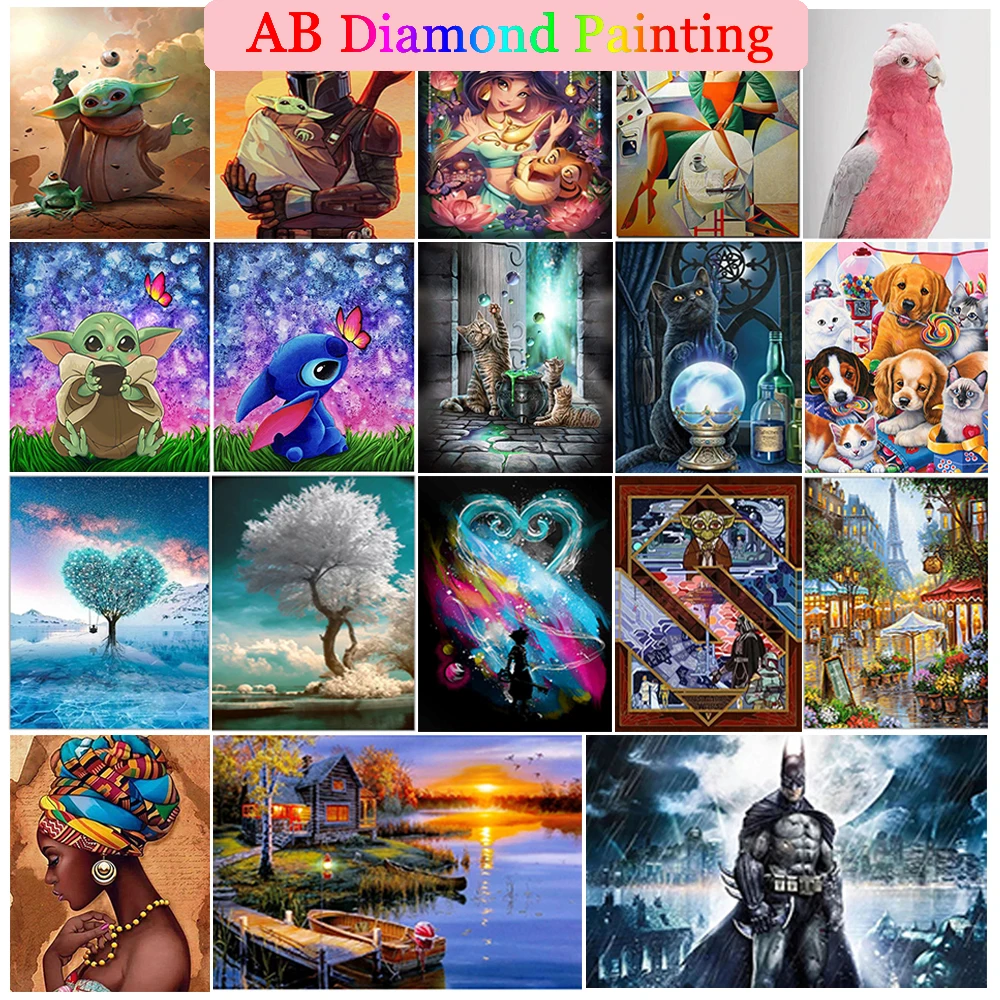 

AB Diamond Painting DIY Disney Landscape Baby Yoda Stitch Round 5D Art Mosaic Embroidery Set Colorful20*30cm Decorative Painting