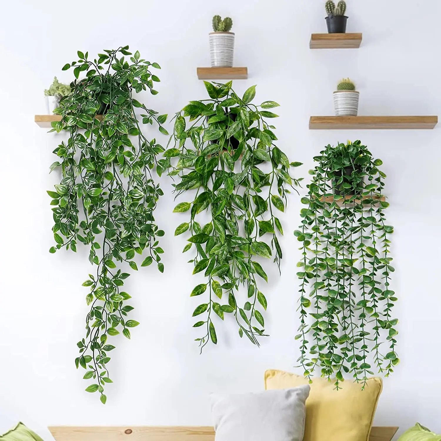 

3 Pièces Plantes artificielles Suspendues Feuilles D'eucalyptus avec Pots 63cm de Long Lierre Artificiel sans Entretien pou